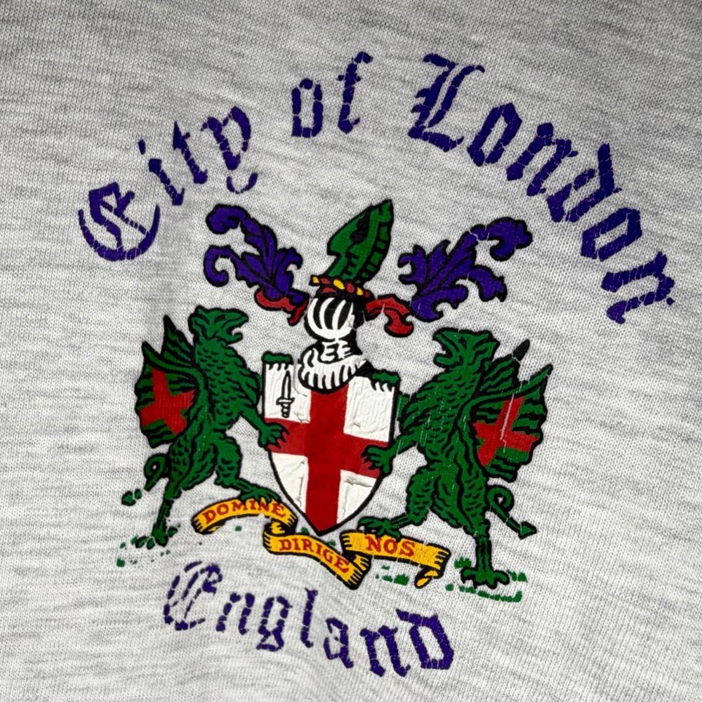 Vintage City of London England Crest Graphic T-Shirt Heather Gray Sz Mens XL